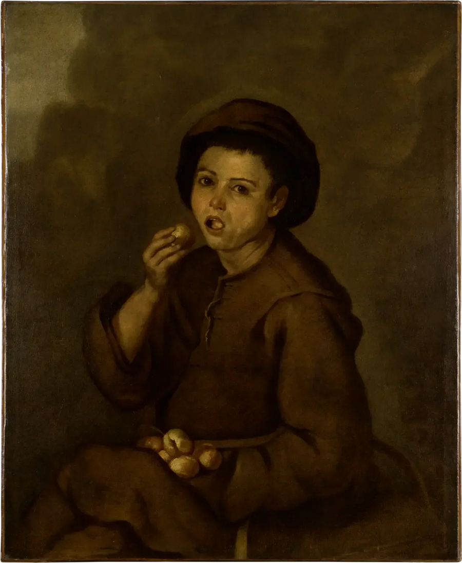 लड़का आड़ू खा रहा है - बार्टोलोमे़ Esteban Murillo