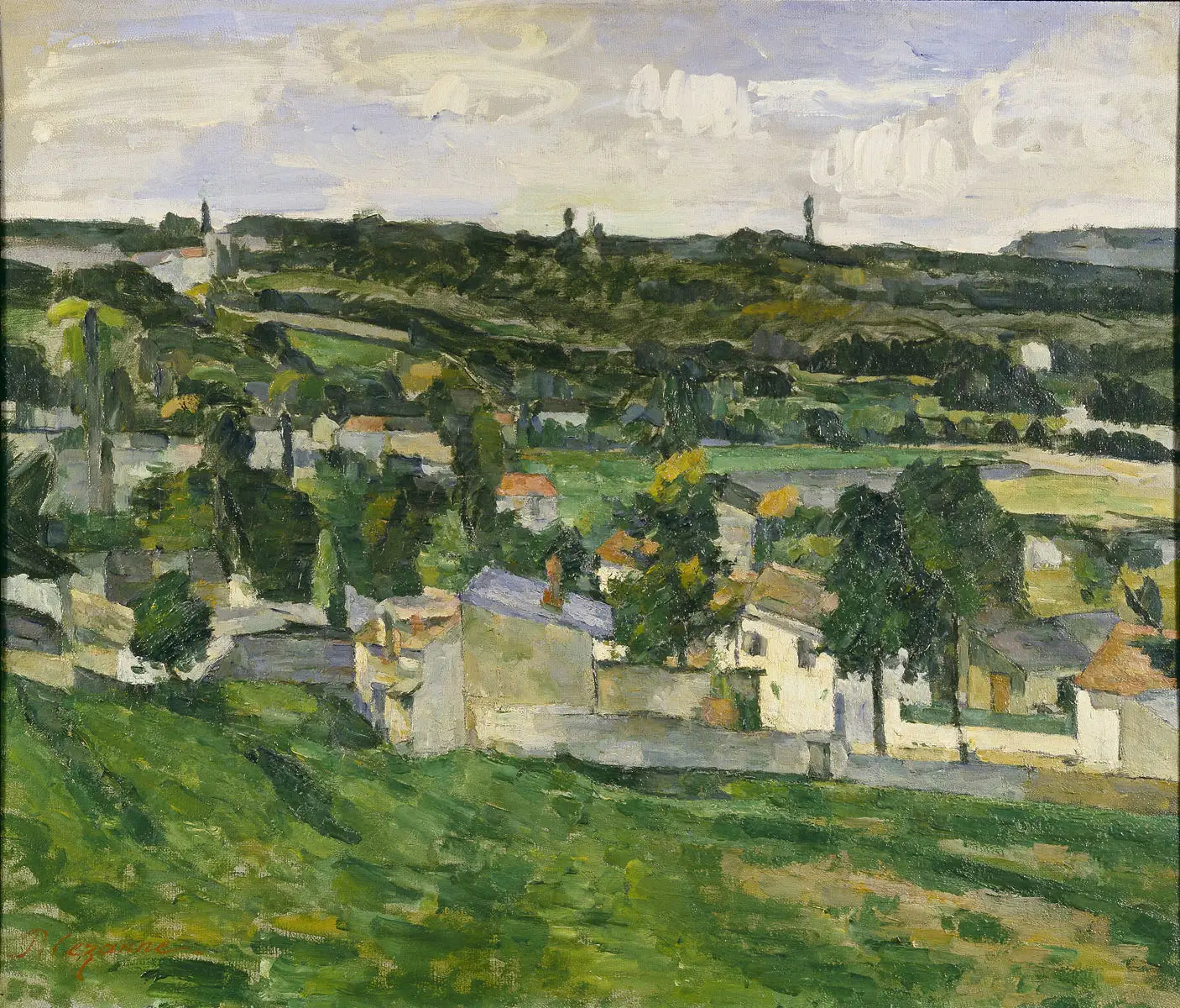 Reproduction du tableau « Groupe de maisons, paysage d'île de France - Paul Cézanne » par Alpha Reproduction en peinture à l’huile