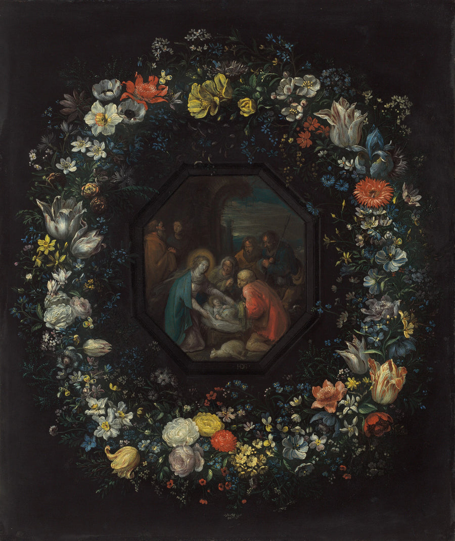 Guirlande de fleurs avec Adoration des bergers - Frans Francken the Younger