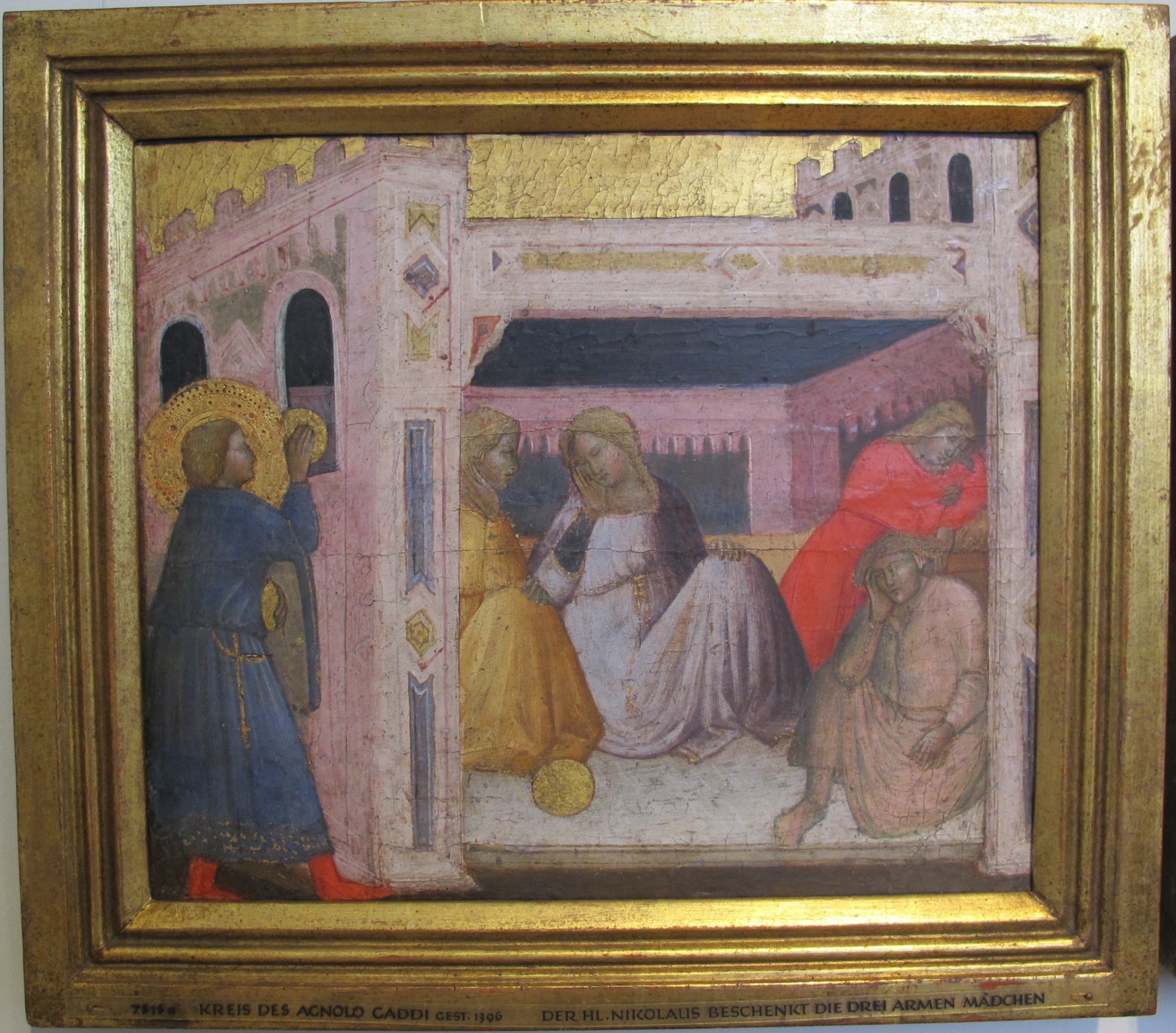 Histoires de Saint Nicolas. Saint Nicolas offre des cadeaux à trois filles de la piscine. - Agnolo Gaddi - Alpha