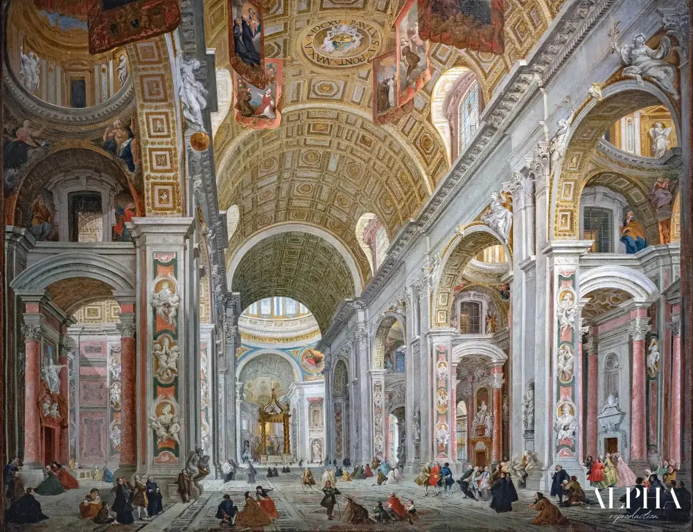 Intérieur de la basilique Saint Pierre de Rome - Giovanni Paolo Panini - Reproductions de tableaux et peintures haut de gamme