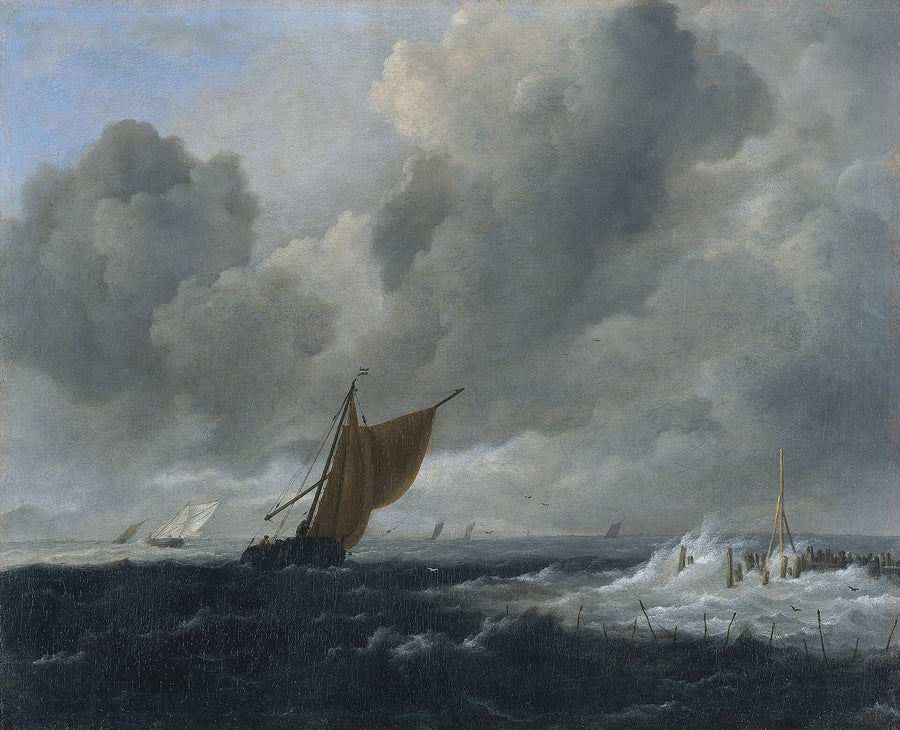 Mer orageuse avec voiliers, peinture de Jacob van Ruisdael
