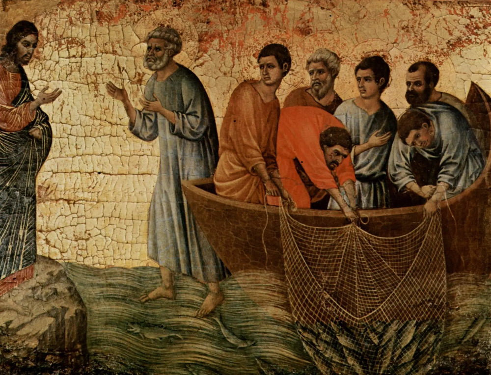 Jésus apparaît sur le lac de Tibériade - Duccio di Buoninsegna image 1 reproduction artisanale de tableau