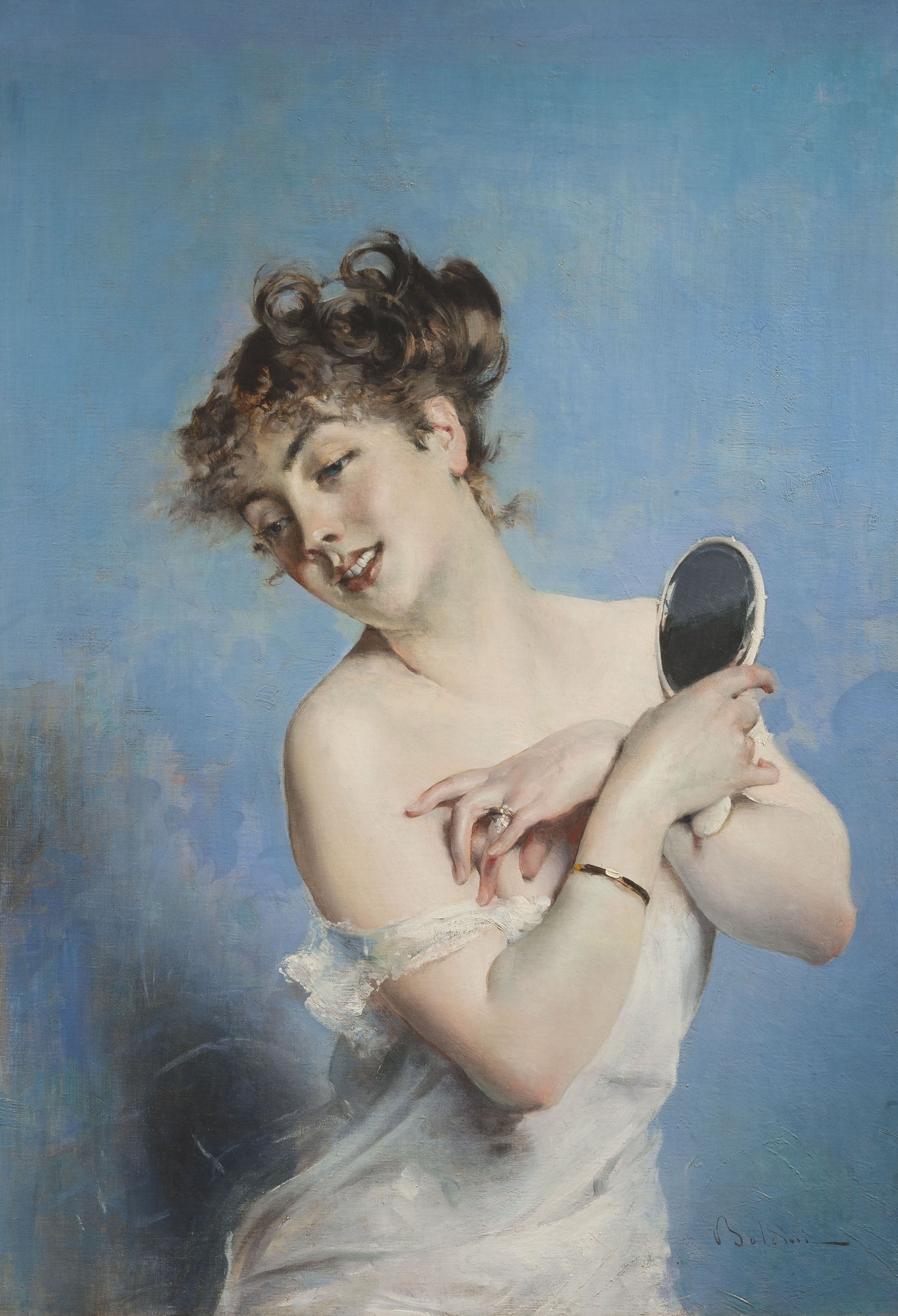 Jeune femme en déshabillé (soins personnels) - Giovanni Boldini - Alpha Reproduction