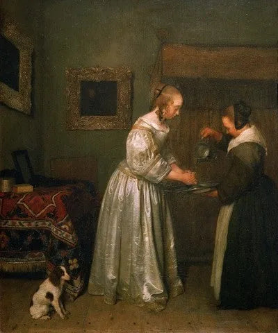 Jeune femme se lave les mains - Gerard ter Borch image 1 reproduction artisanale de tableau