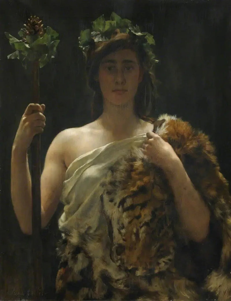 जवान लड़की जो बाघ की खाल में लिपटी हुई है (जिसे पहले बकुस कहा जाता था) - जॉन कॉलियर