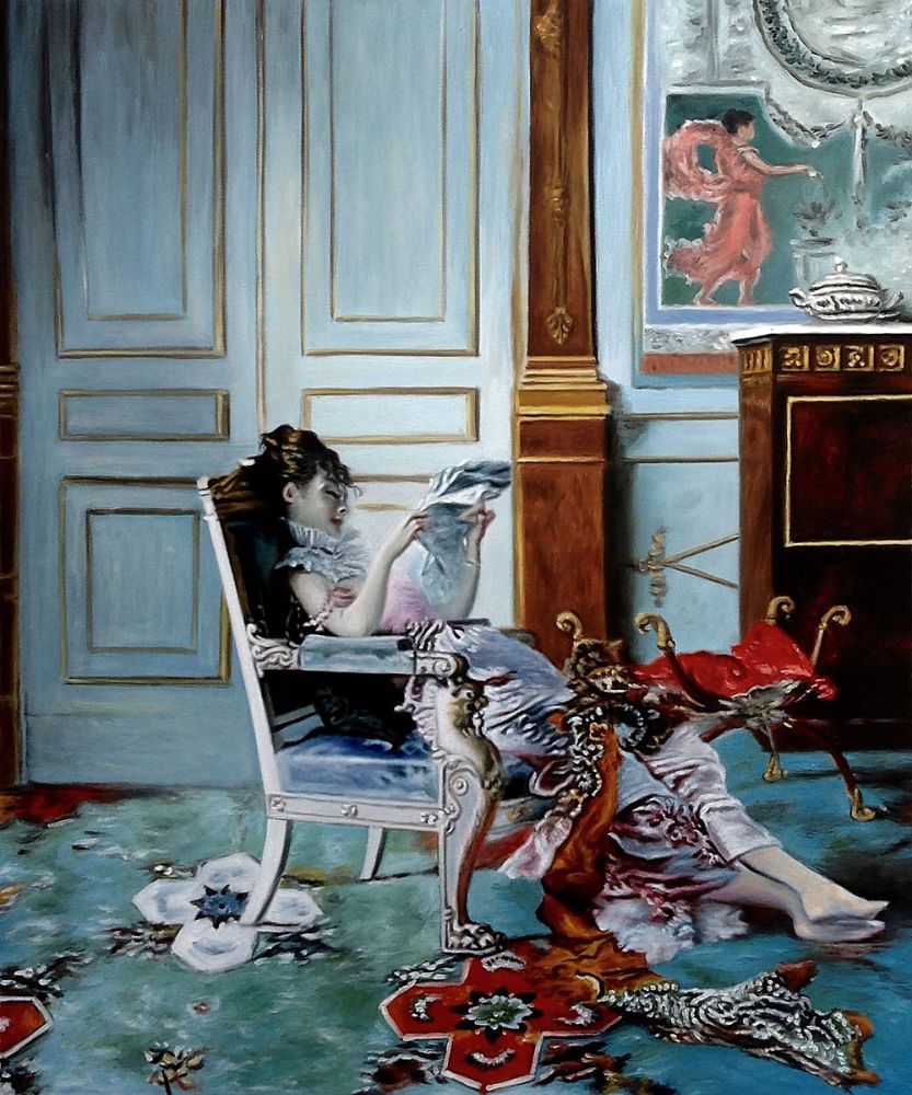 Jeune fille lisant dans un salon - Giovanni Boldini - Alpha Reproduction