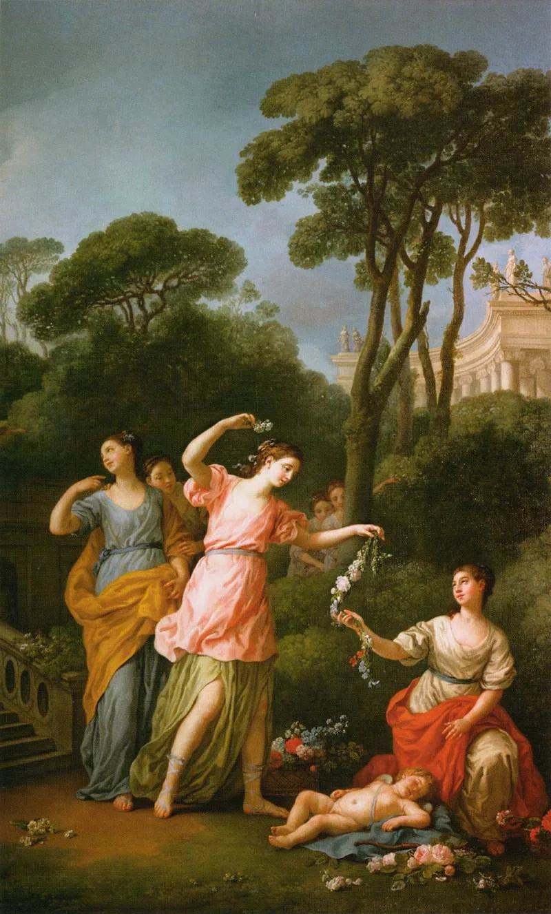 Jeunes filles parant de fleurs l'amour endormi - Joseph-Marie Vien