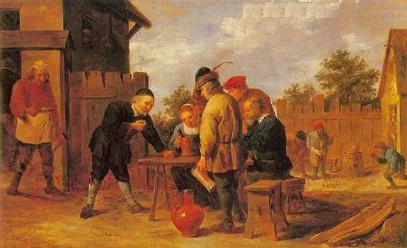 पासे और गेंद के खिलाड़ी एक ढाबे में - डेविड टेनियर्स द ज्यूंग