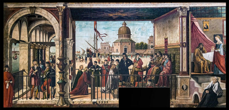 ब्रिटेन के राजा के दरबार में अंग्रेज़ राजदूतों का आगमन - Vittore Carpaccio