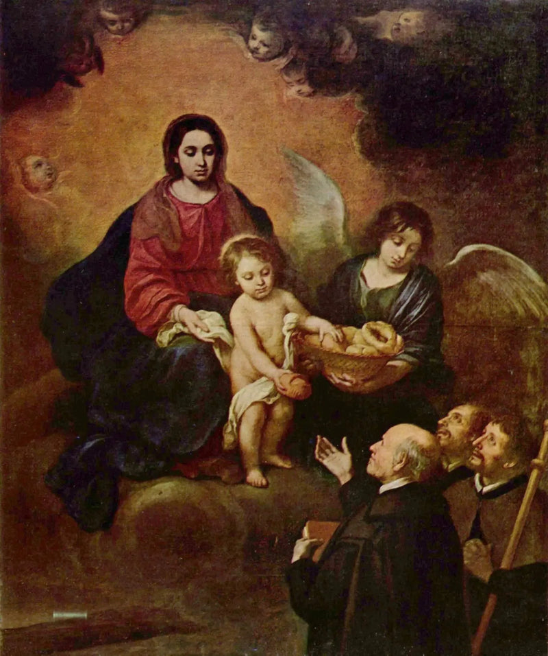 बच्चे यीशु तीर्थयात्रियों को रोटी बाँटते हुए - बार्टोलोमे़ Esteban Murillo