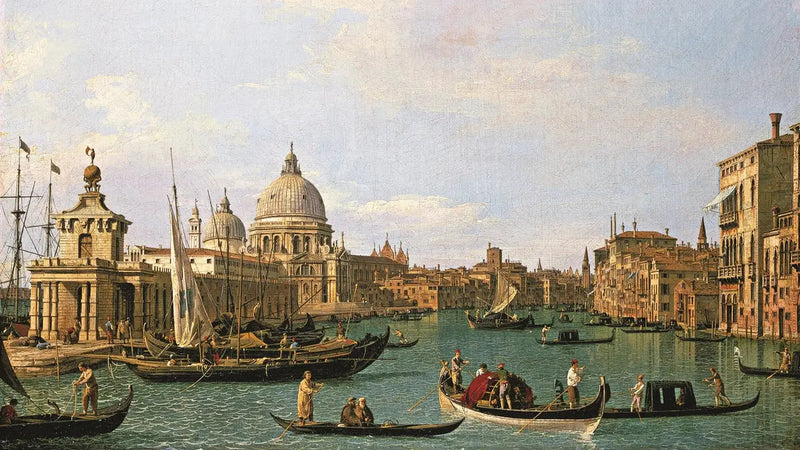 कैनाल ग्रांडे का प्रवेश द्वार Punta della Dogana और Santa Maria della Salute - Canaletto