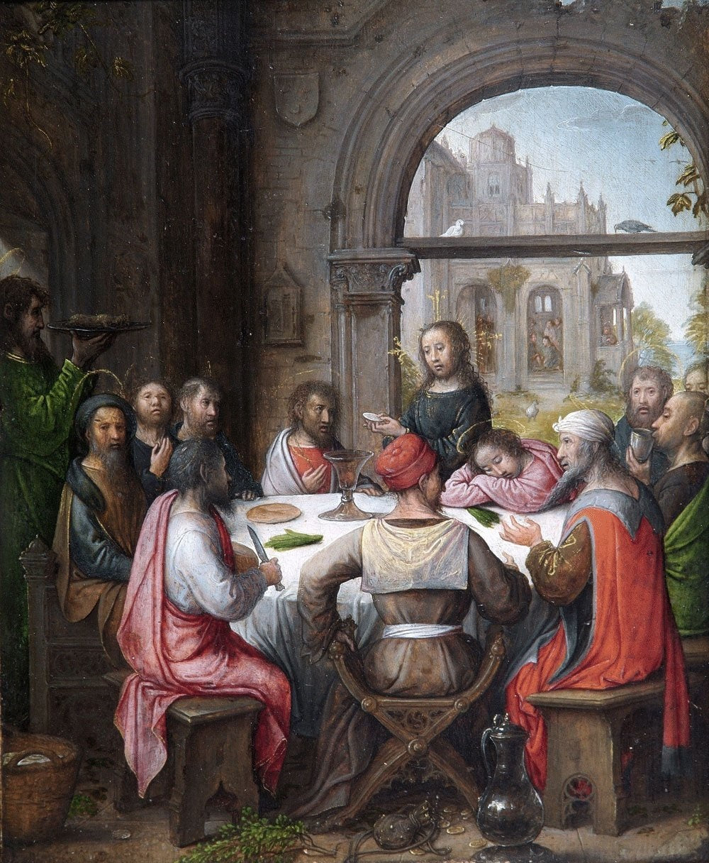 La Cène avec l'institution de l'Eucharistie et le lavement des pieds par le Christ - Juan de Flandes image 1 copie peinte à la main à l’huile