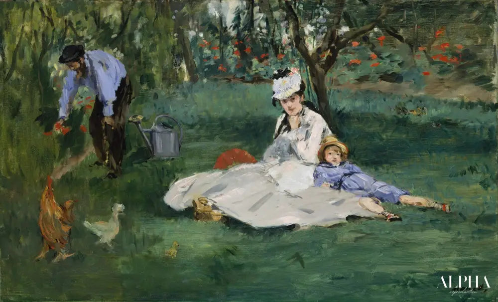 La famille Monet dans son jardin d'Argenteuil - Edouard Manet - Reproductions de tableaux et peintures haut de gamme