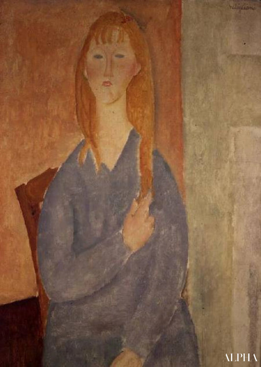 La fille en robe bleue - Amadeo Modigliani - Reproductions de tableaux et peintures haut de gamme