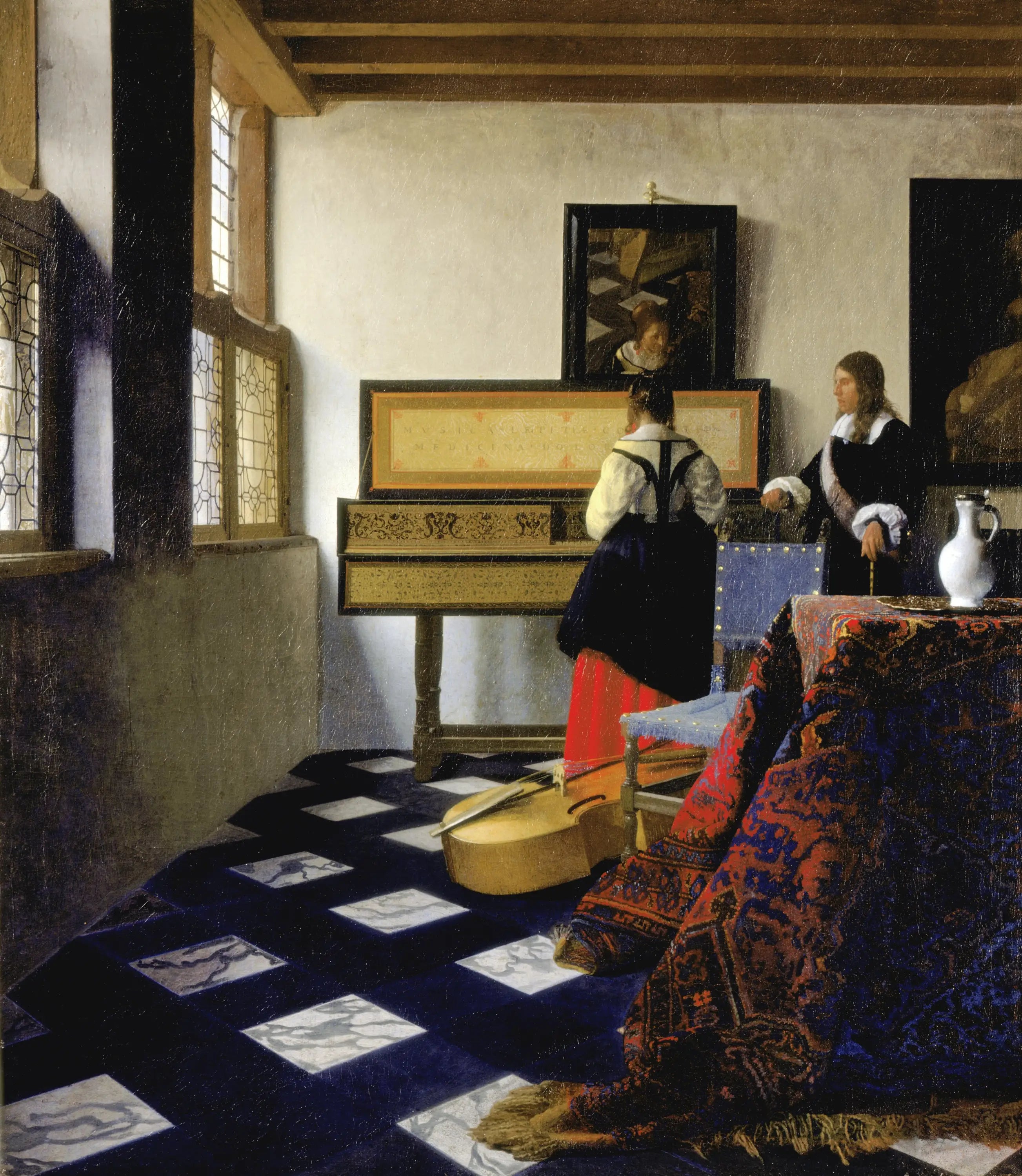 Reproduction du tableau « La Leçon de musique - Johannes Vermeer » par Alpha Reproduction en peinture à l’huile