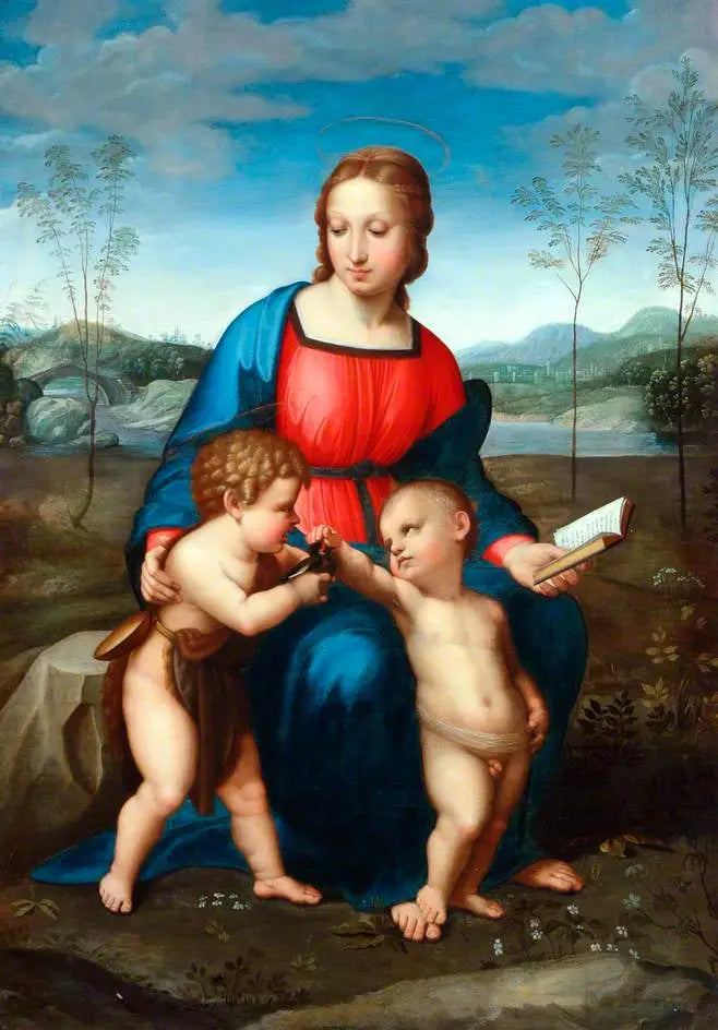 Reproduction du tableau « La Madonna del Cardellino - Raphaël Sanzio » par Alpha Reproduction en peinture à l’huile