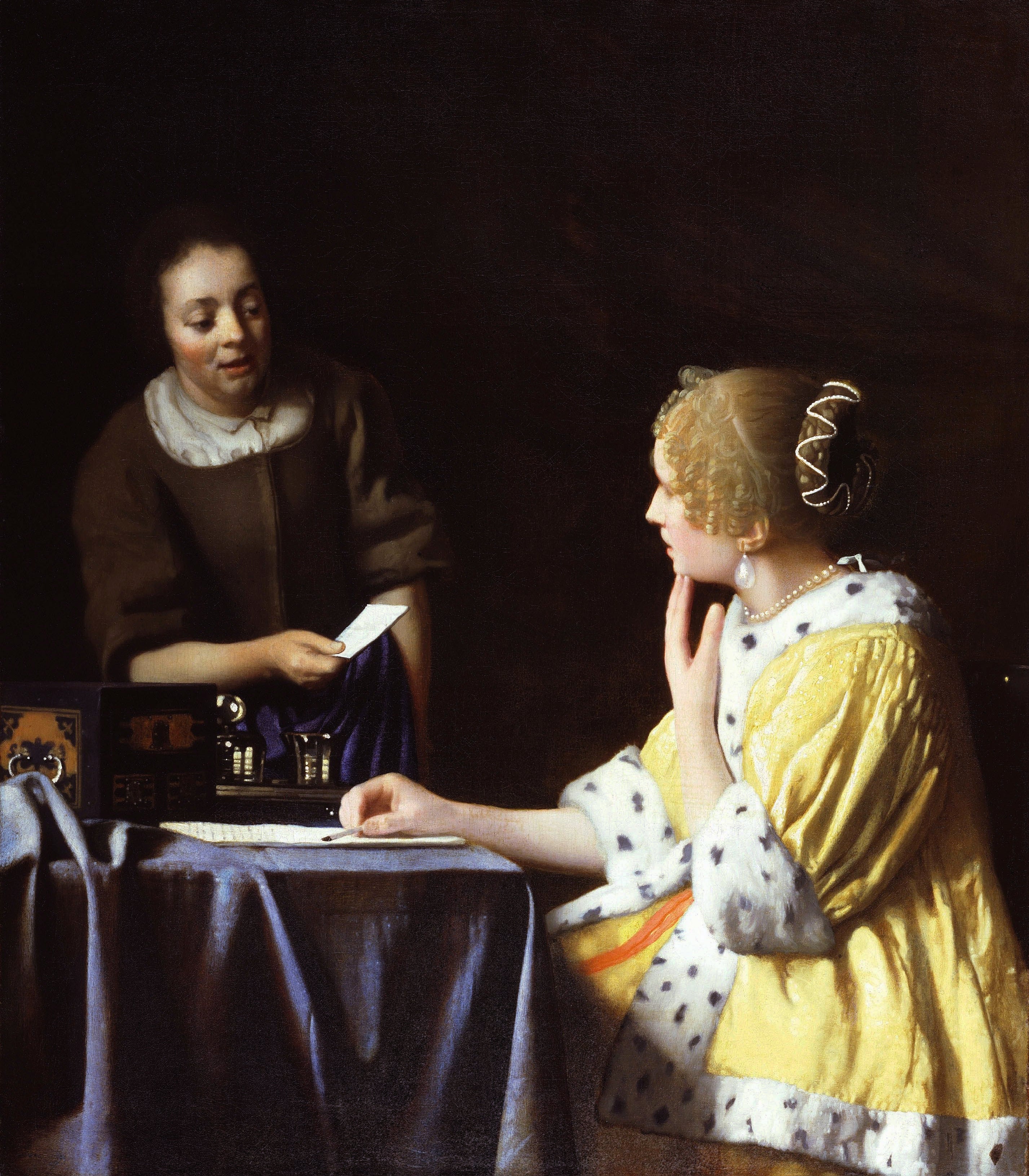 Reproduction du tableau « La Maîtresse et la Servante - Johannes Vermeer » par Alpha Reproduction en peinture à l’huile