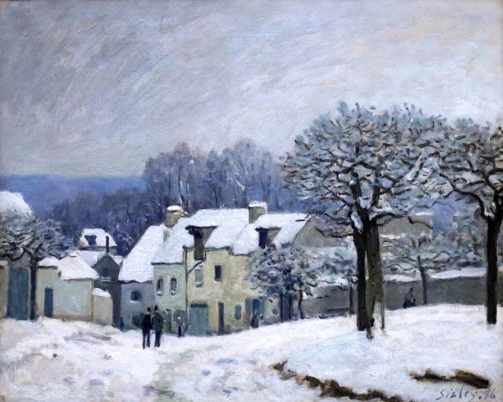 La Place du Chenil à Marly, effet de neige - Alfred Sisley image 1 copie peinte à la main à l’huile