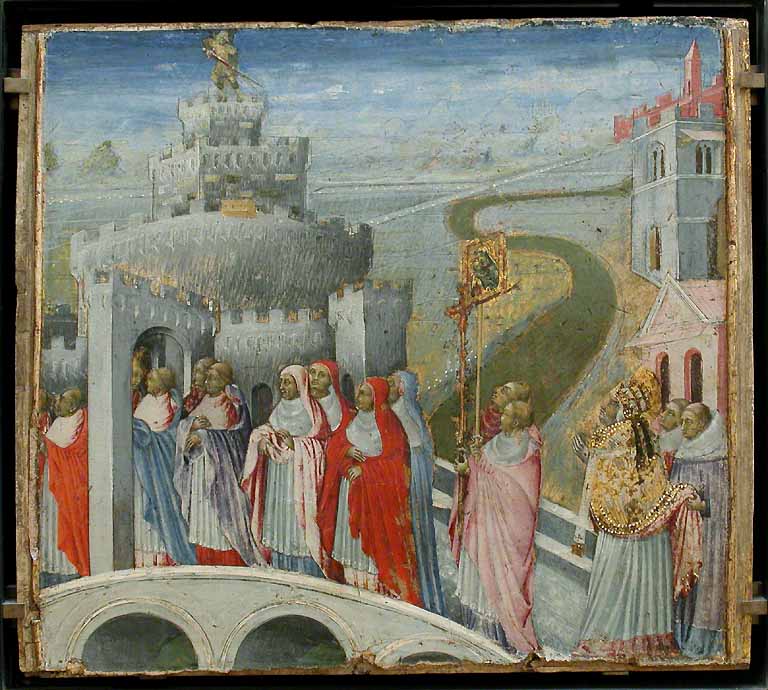 सेंट ग्रेगरी का जुलूस, Château Saint-Ange में - Giovanni di Paolo