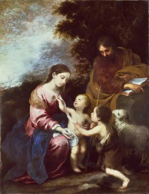 संत परिवार के साथ बच्चा बपतिस्मा - बारटोलोमे़ Esteban Murillo