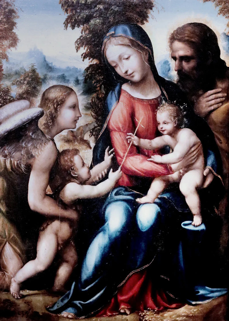 सेंट फैमिली के साथ संत जॉन बैपटिस्ट और एक देवदूत - इल सोडोमा (जियोवन्नी एंटोनियो बाज़ी)