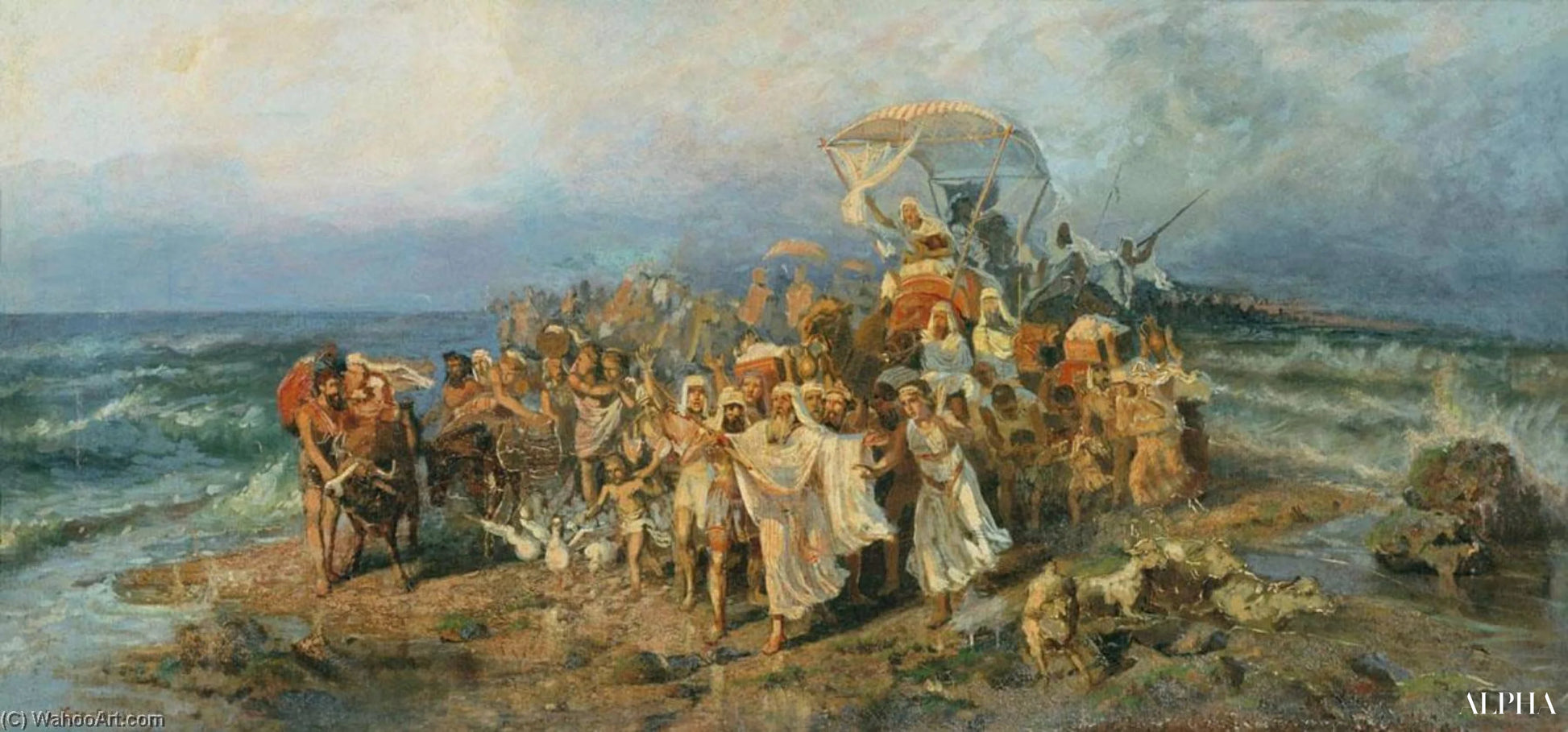 La transition des Juifs à travers la mer Rouge - Wilhelm Kotarbiński Reproductions de tableaux à la peinture à l’huile