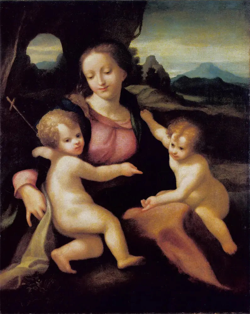 बच्चे के साथ वर्जिन मैरी और छोटे संत जॉन - Antonio da Correggio