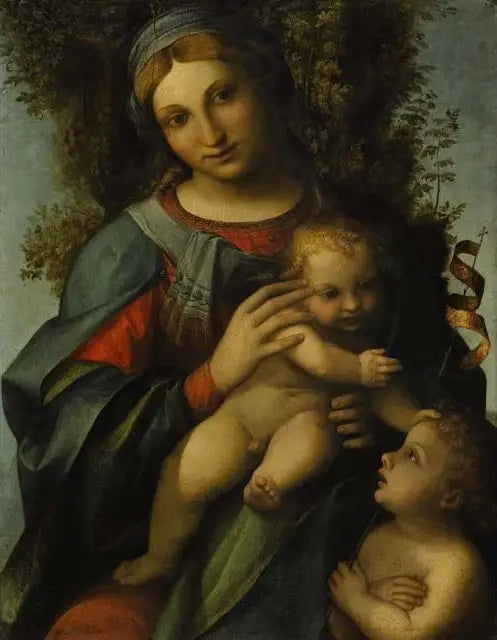बच्चे के साथ वर्जिन मैरी और संत जॉन द बैपटिस्ट का बच्चा - Antonio da Correggio