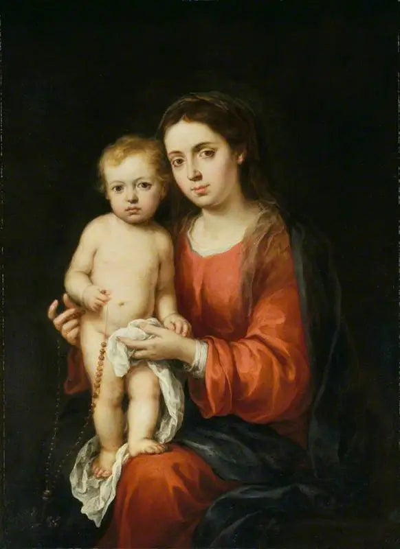 बच्चे के साथ वर्जिन मैरी के साथ मोती माला - बारटोलोमे़ Esteban Murillo