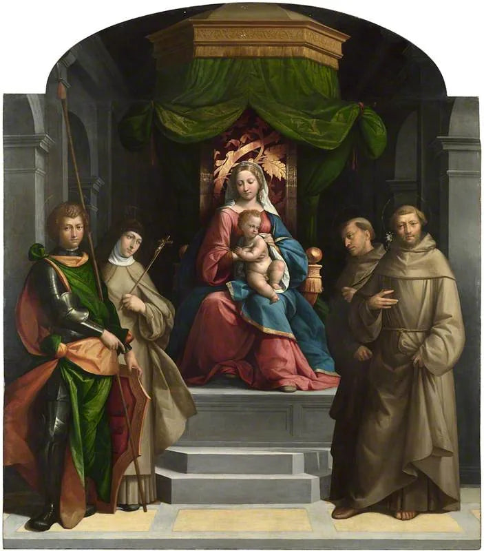 La Vierge à l'Enfant trônant avec des saints - Benvenuto Tisi image 1 copie peinte à la main à l’huile