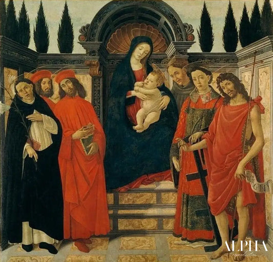 La Vierge à l'Enfant avec saint Jean Baptiste, saint Damien et saint Cosme - Sandro Botticelli - Reproductions de tableaux et peintures haut de gamme