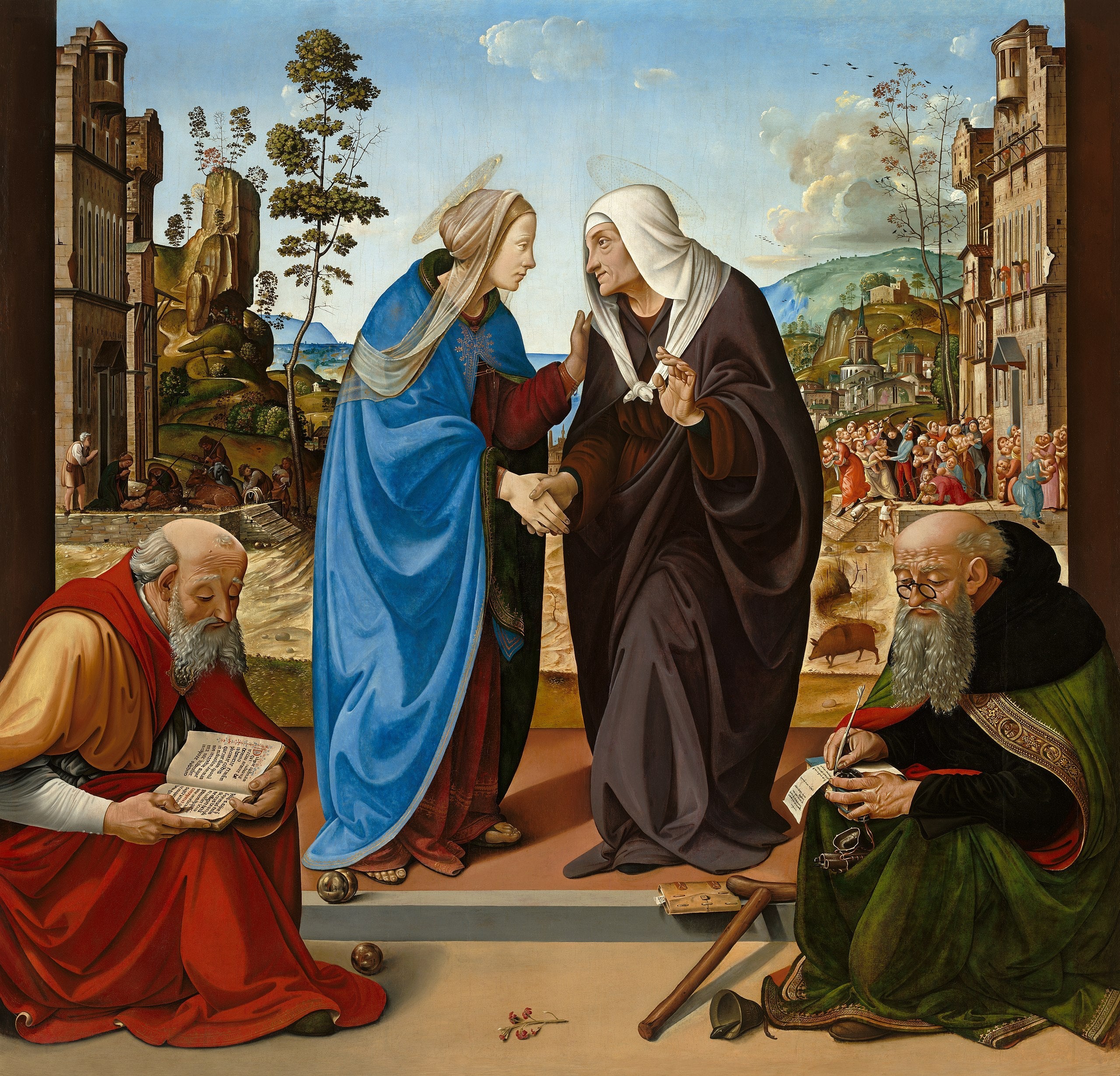 La Visitation avec saint Nicolas et saint Antoine abbé - Piero di Cosimo image 1 reproduction de peinture à l’huile