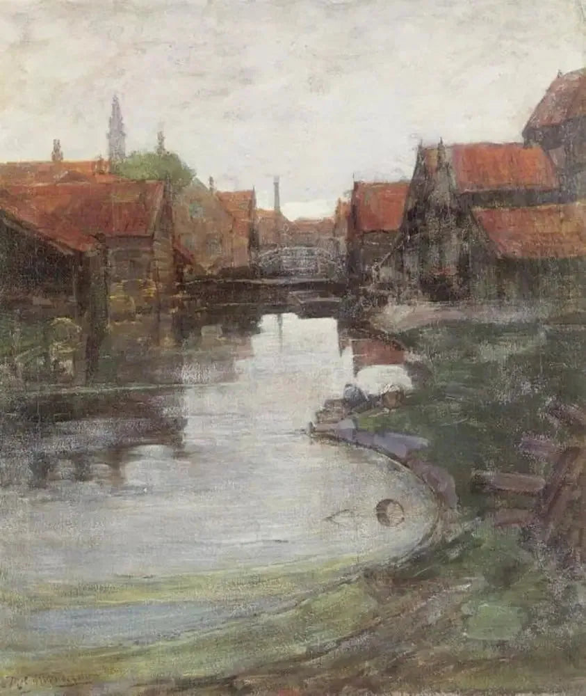 Lange Bleekerssloot avec la tour de l'église de l'Ouest - Piet Mondrian image 1 reproduction artisanale de tableau