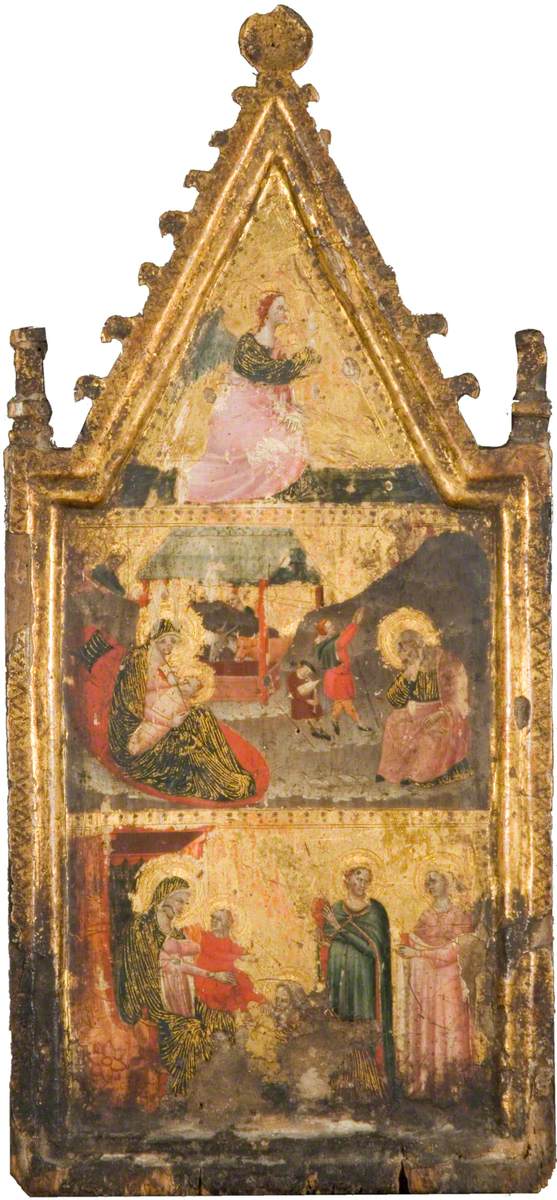 अभिषेक के स्वर्गदूत (ऊपर), जन्म और चरवाहों को अभिषेक (मध्य में), राजा माज के उपासना (नीचे) - जियोवानी बारोनज़ियो