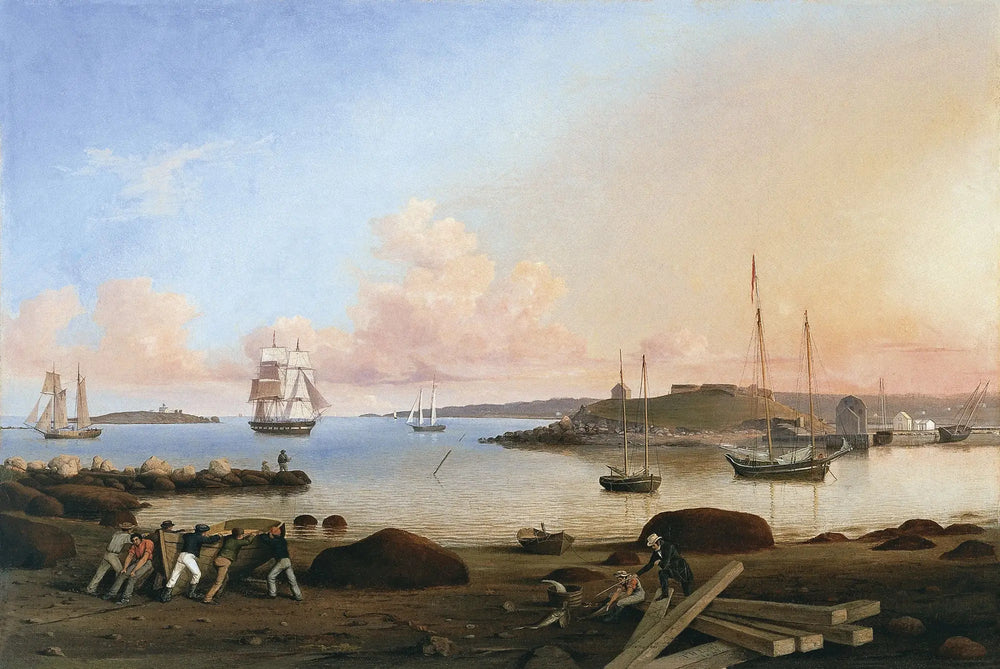 Le Fort et l'île Ten Pound, Gloucester, Massachusetts - Fitz Henry Lane image 1 copie peinte à la main à l’huile