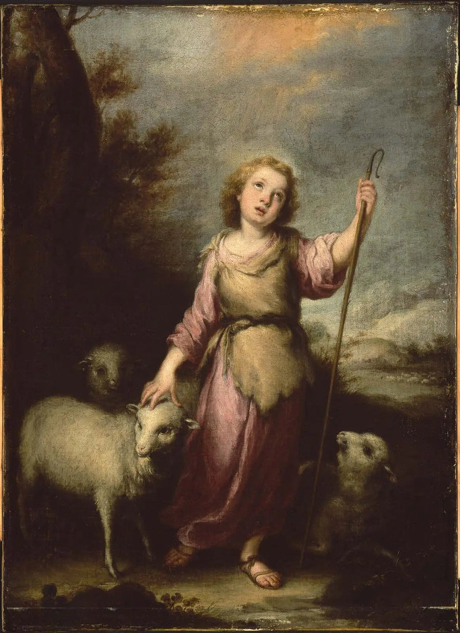 युवा मसीह अच्छे चरवाहे में - बारटोलोमे़ Esteban Murillo