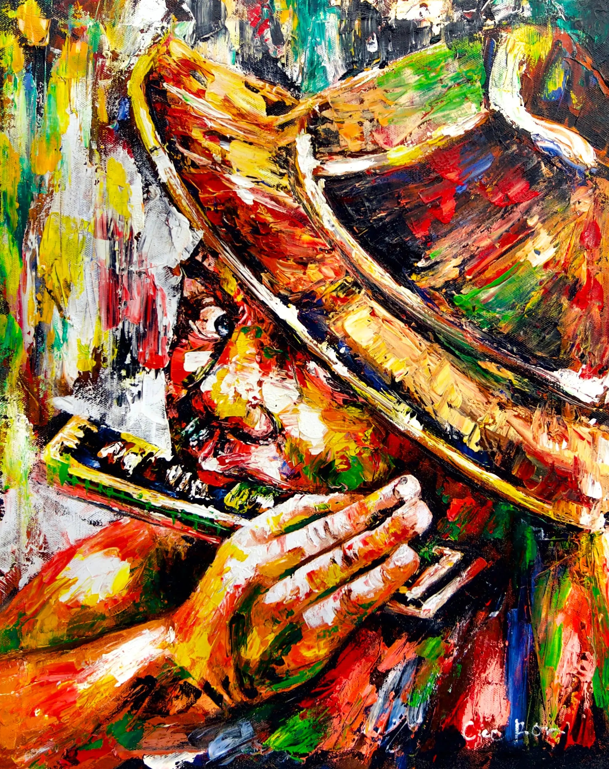 The Harmonica Player - Cee | 40 x 50 cm Reproductions de tableaux à la peinture à l’huile