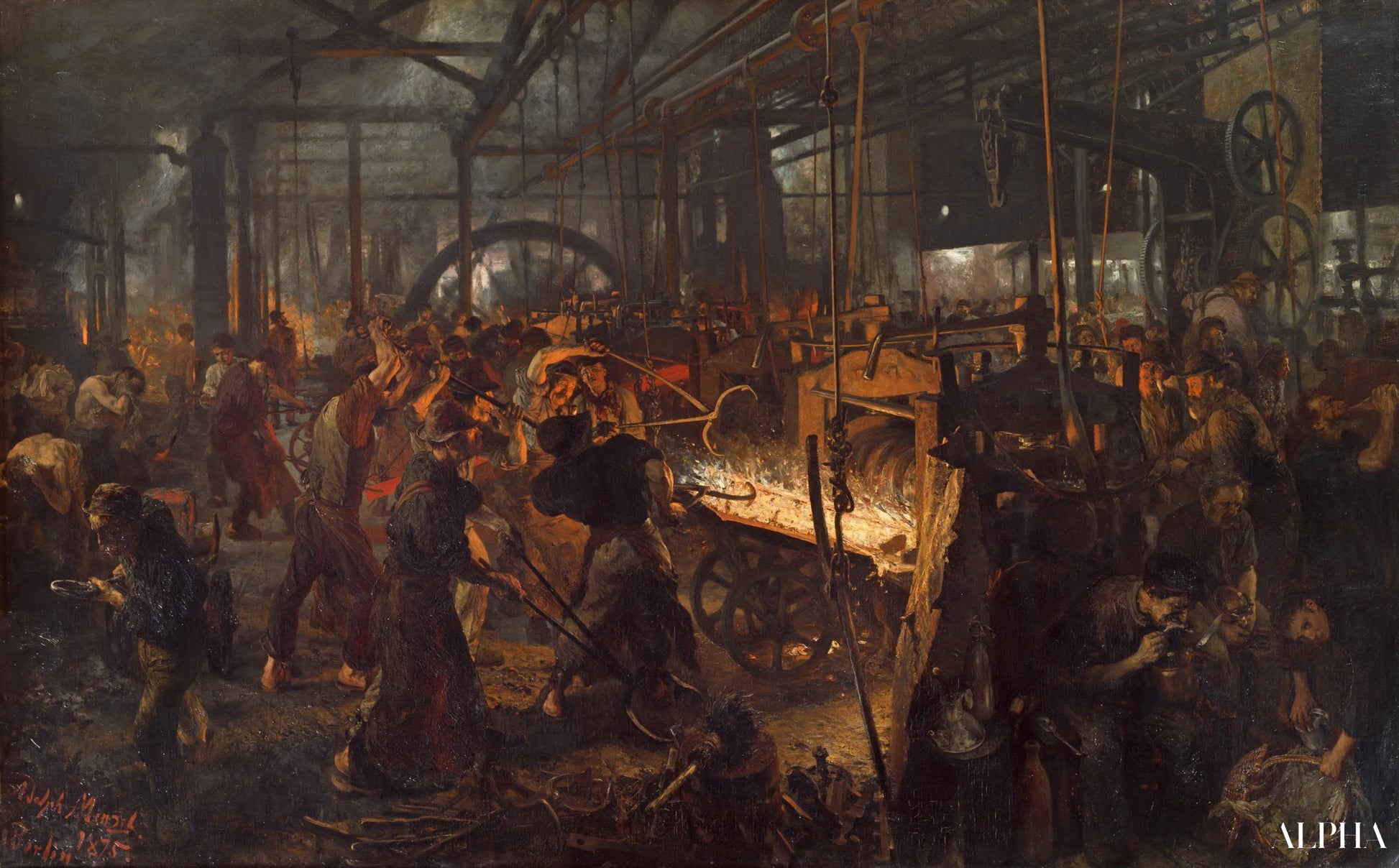 Reproduction du tableau « Le laminoir à fer (Cyclopes modernes) - Adolph von Menzel » par Alpha Reproduction en peinture à l’huile