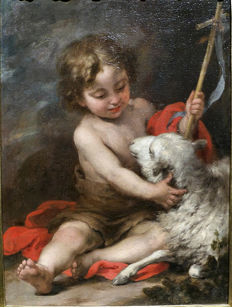 छोटा संत जॉन एक मेमने के साथ खेल रहा है - बारटोलोमे़ Esteban Murillo