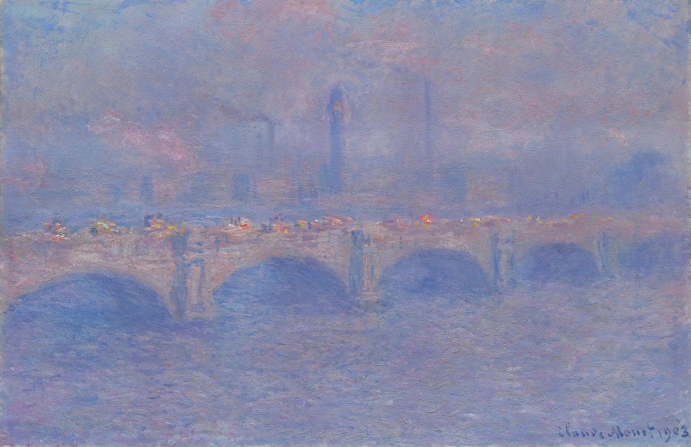 Le pont de Waterloo, l'effet de la lumière du soleil - Claude Monet image 1 copie de tableau peinte à la main