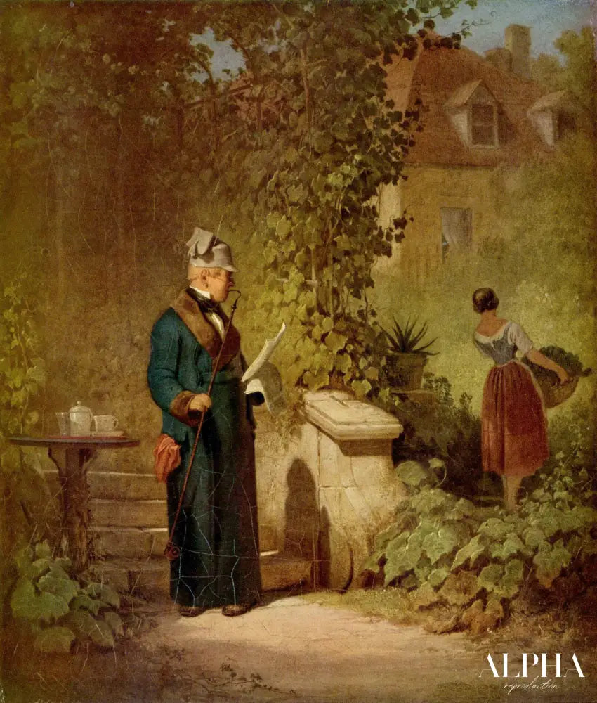 Lecteur de journaux au jardin - Carl Spitzweg - Reproductions de tableaux et peintures haut de gamme