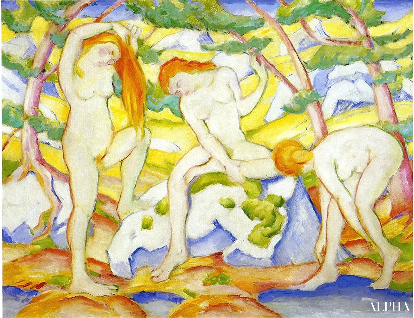 नहाने वाली महिलाएं - Franz Marc - उच्च गुणवत्ता वाली चित्रकला और पेंटिंग की प्रतियां