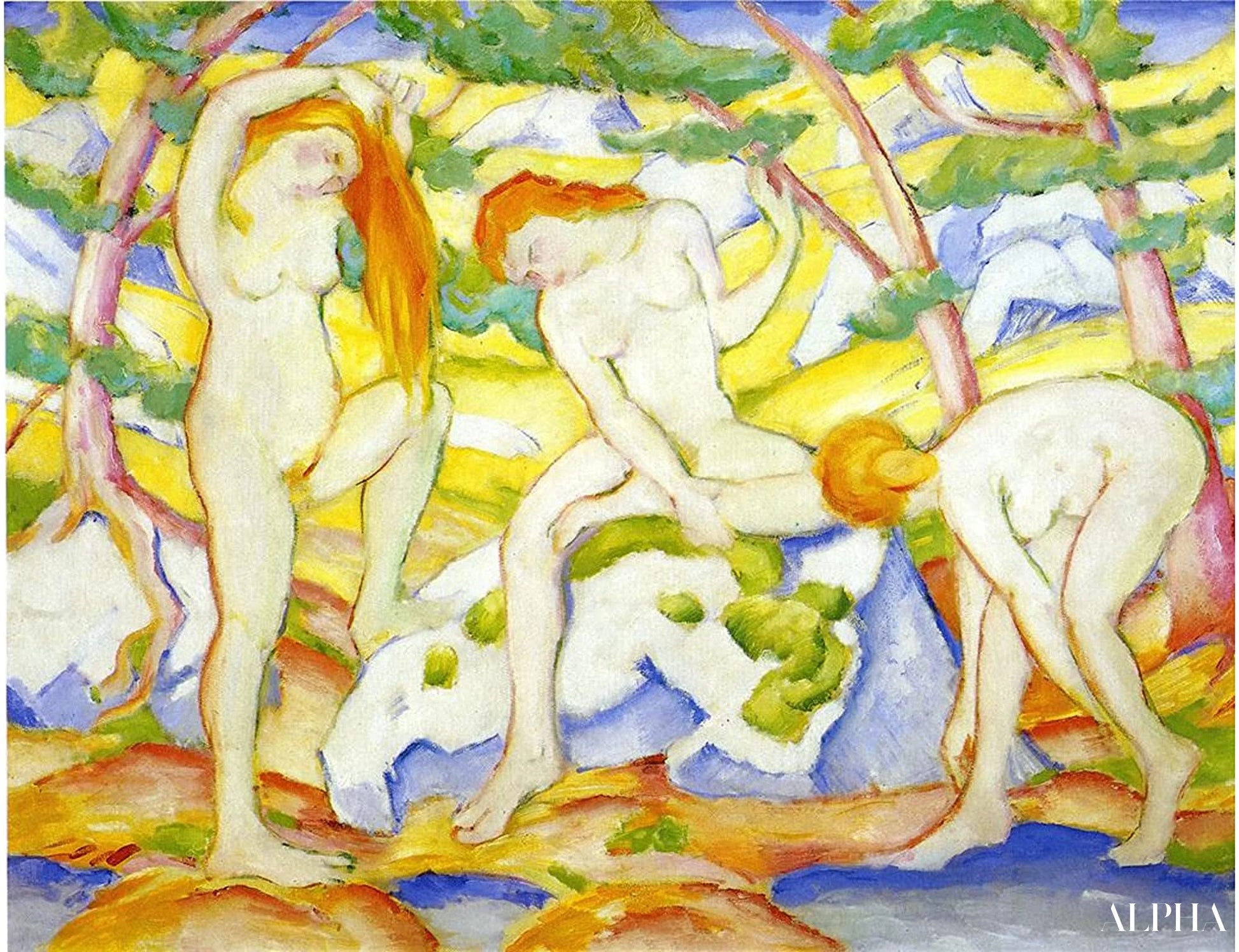 नहाने वाली महिलाएं - Franz Marc - उच्च गुणवत्ता वाली चित्रकला और पेंटिंग की प्रतियां