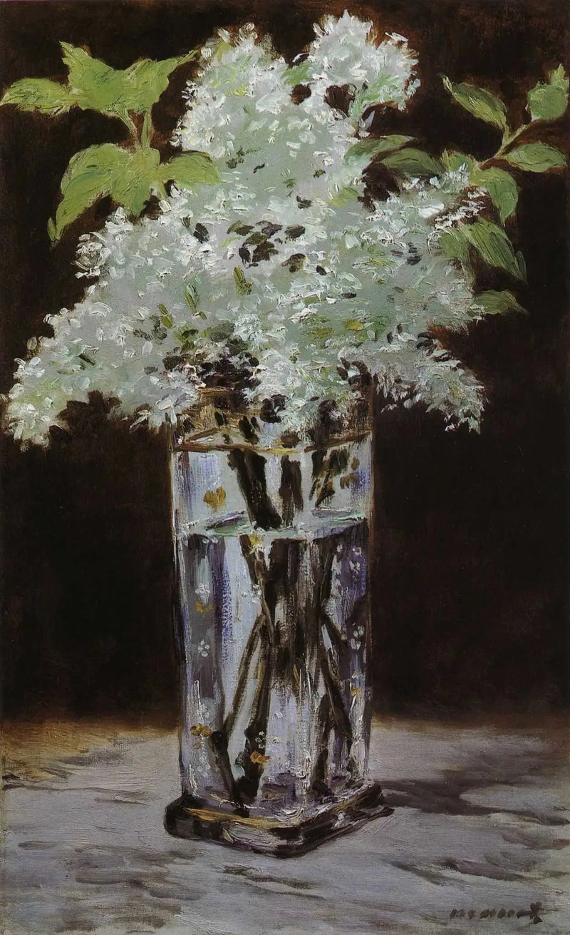 क्रिस्टल के फूलदान में सफेद लिलाक - Édouard Manet