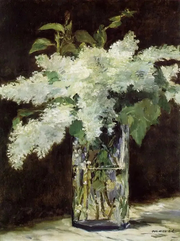 कांच के फूलदान में सफेद लिलाक - Édouard Manet