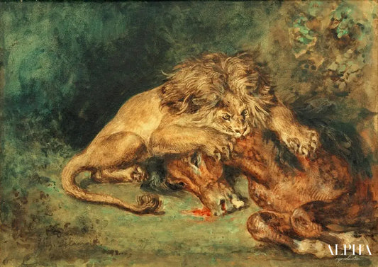 Lion, arrachant un cheval - Eugène Delacroix - Reproductions de tableaux et peintures haut de gamme