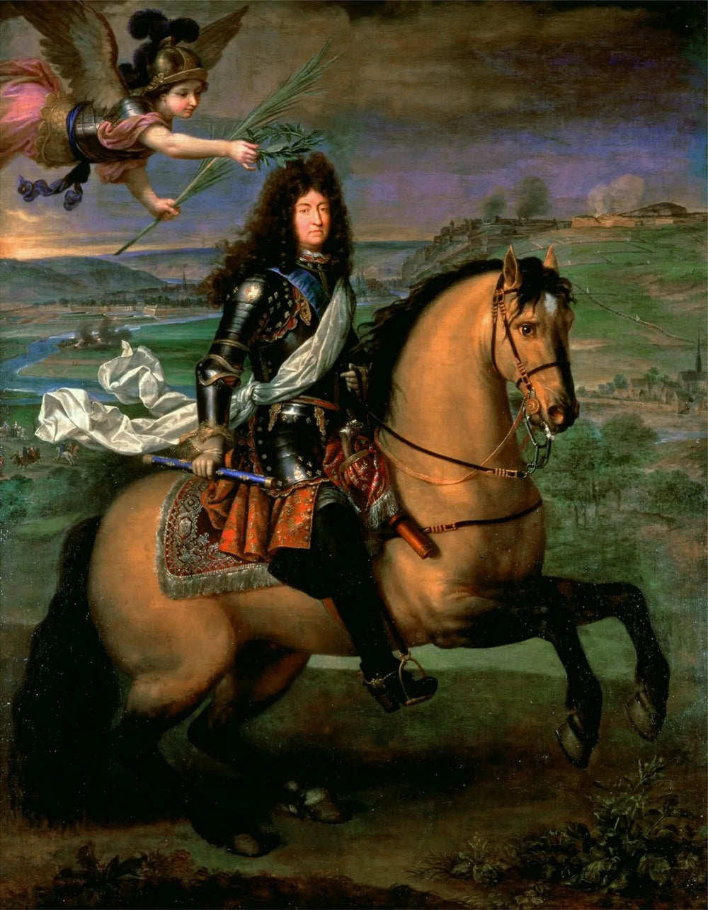 Louis XIV à cheval couronné par la Victoire devant le siège de Namur - Pierre Mignard image 1 copie peinte à la main à l’huile