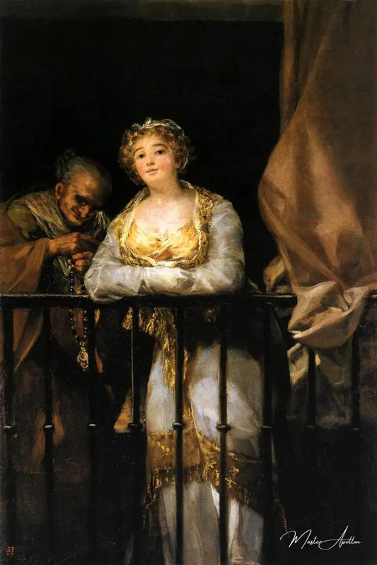 Maja et Célestine au balcon - Francisco de Goya - Reproductions de tableaux et peintures haut de gamme