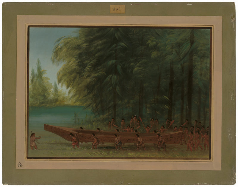 Mise à l'eau d'un canot - Indiens Nayas - George Catlin
